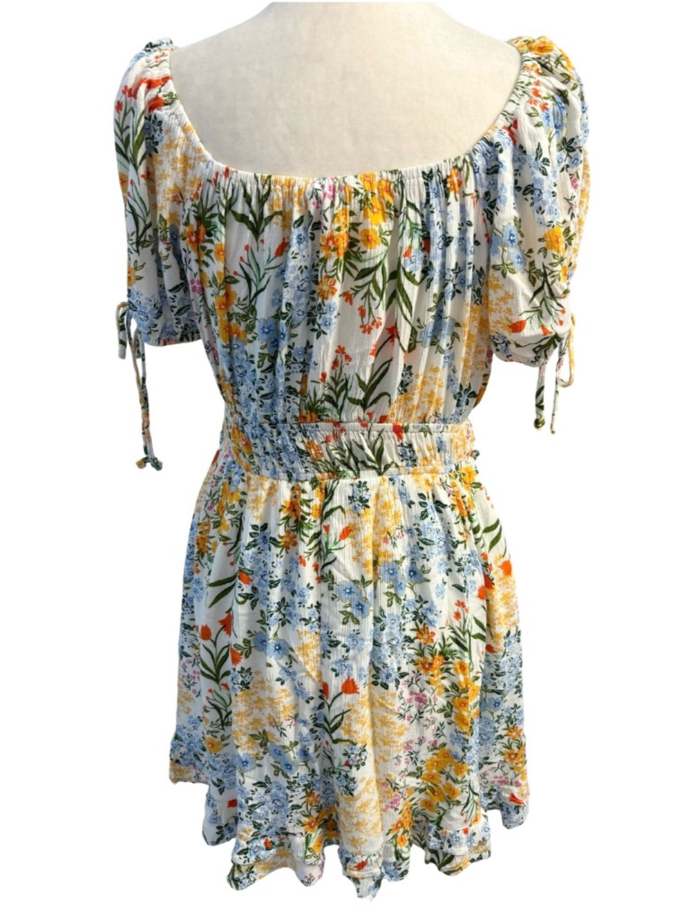 Liberty Love White & Yellow Multicoloured Floral Mini Dress Size L Summer Ready - Picture 6 of 13